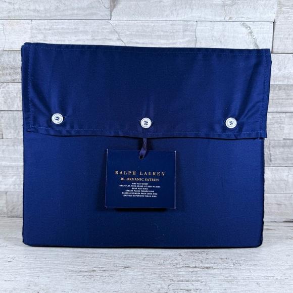 Ralph Lauren POLO NAVY RL Organic Cotton Sateen Flat Sheet KING NWT $200 - Picture 2 of 12